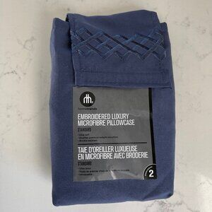 Hometrends Embroidered Luxury Microfibre Standard Pillowcases 2 pouches  Blue